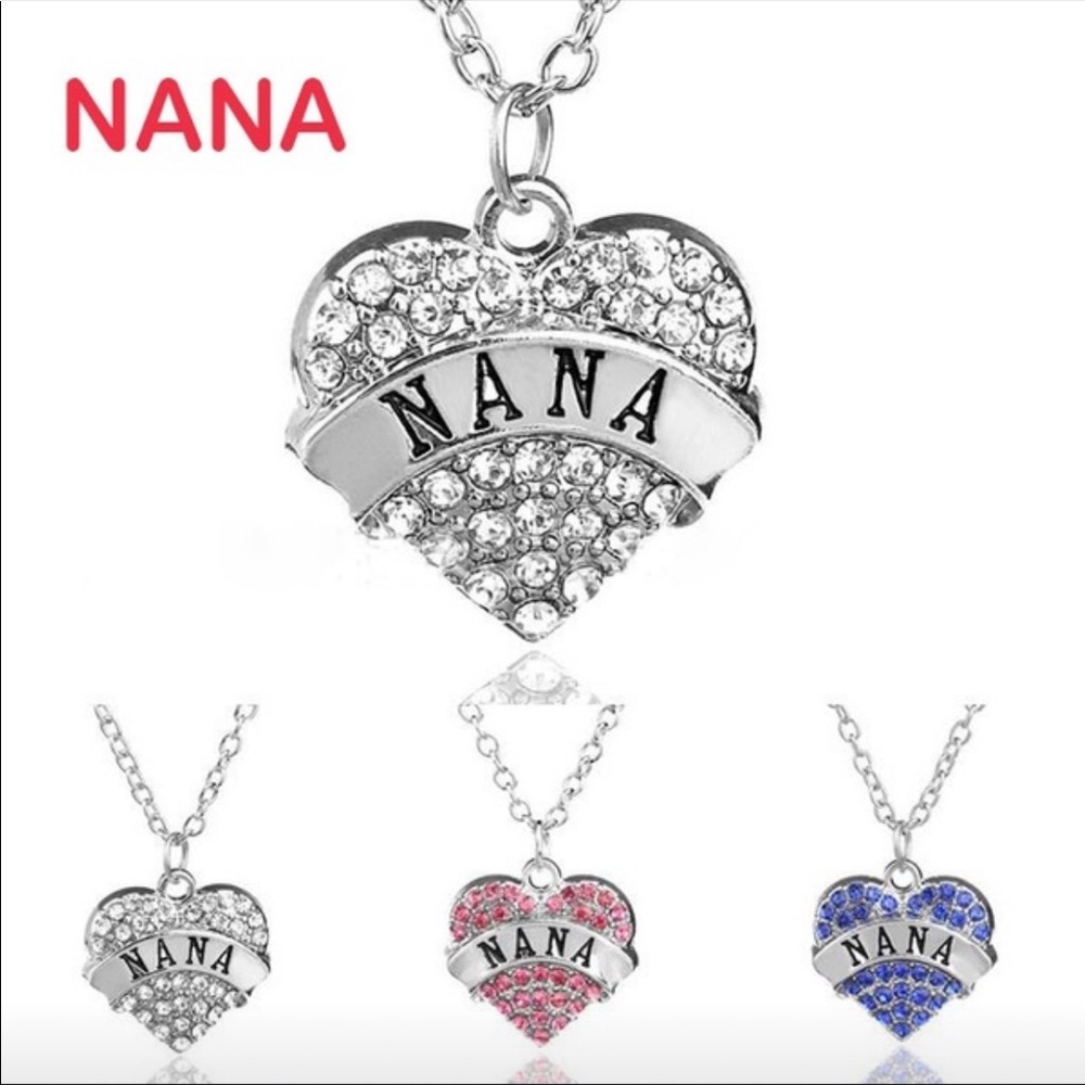 Crystal Heart Pendant Necklace NANA Letters Carved